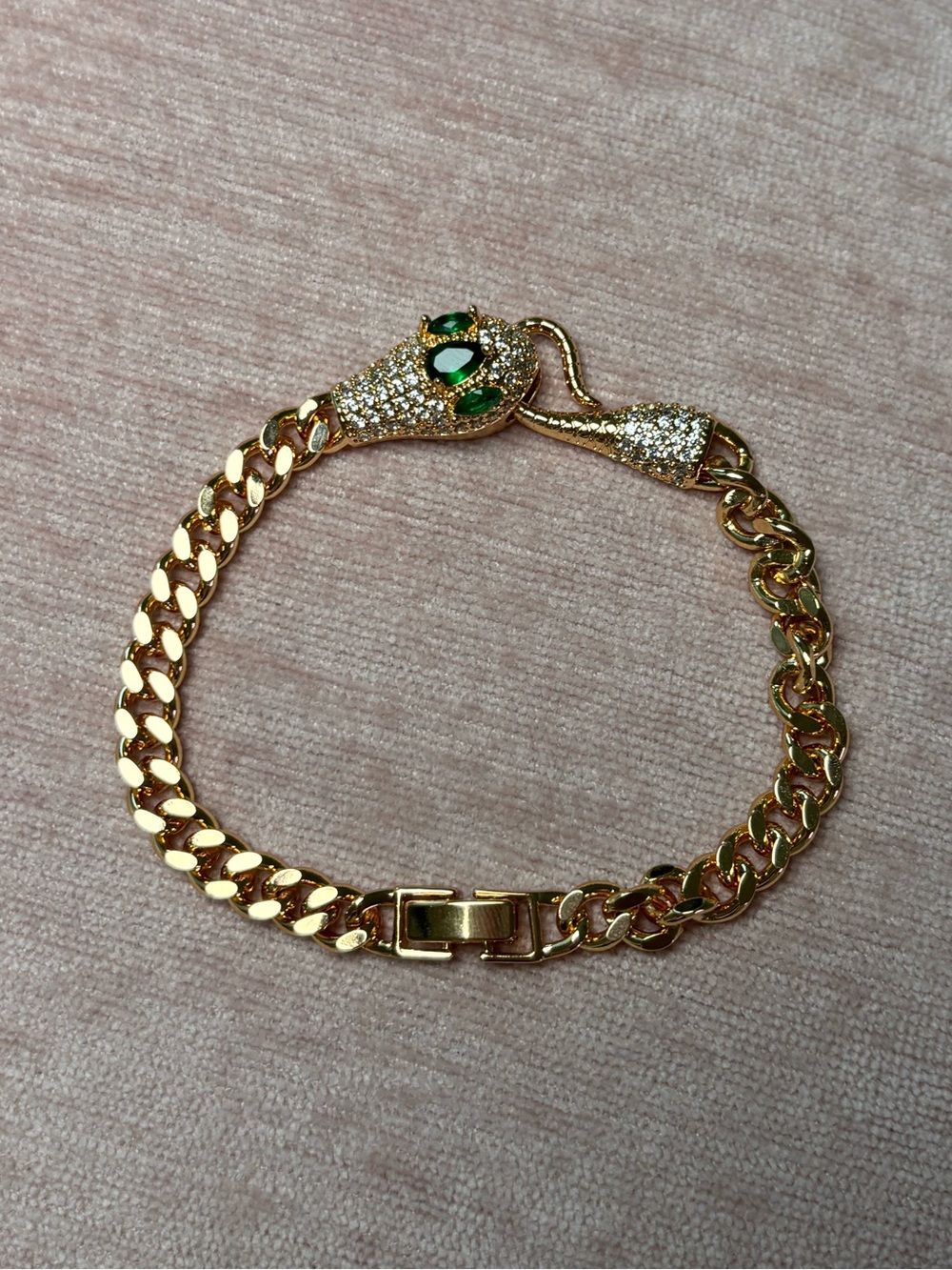 Elegant Gold Plated and Green Emerald Bracelet 8 Inch